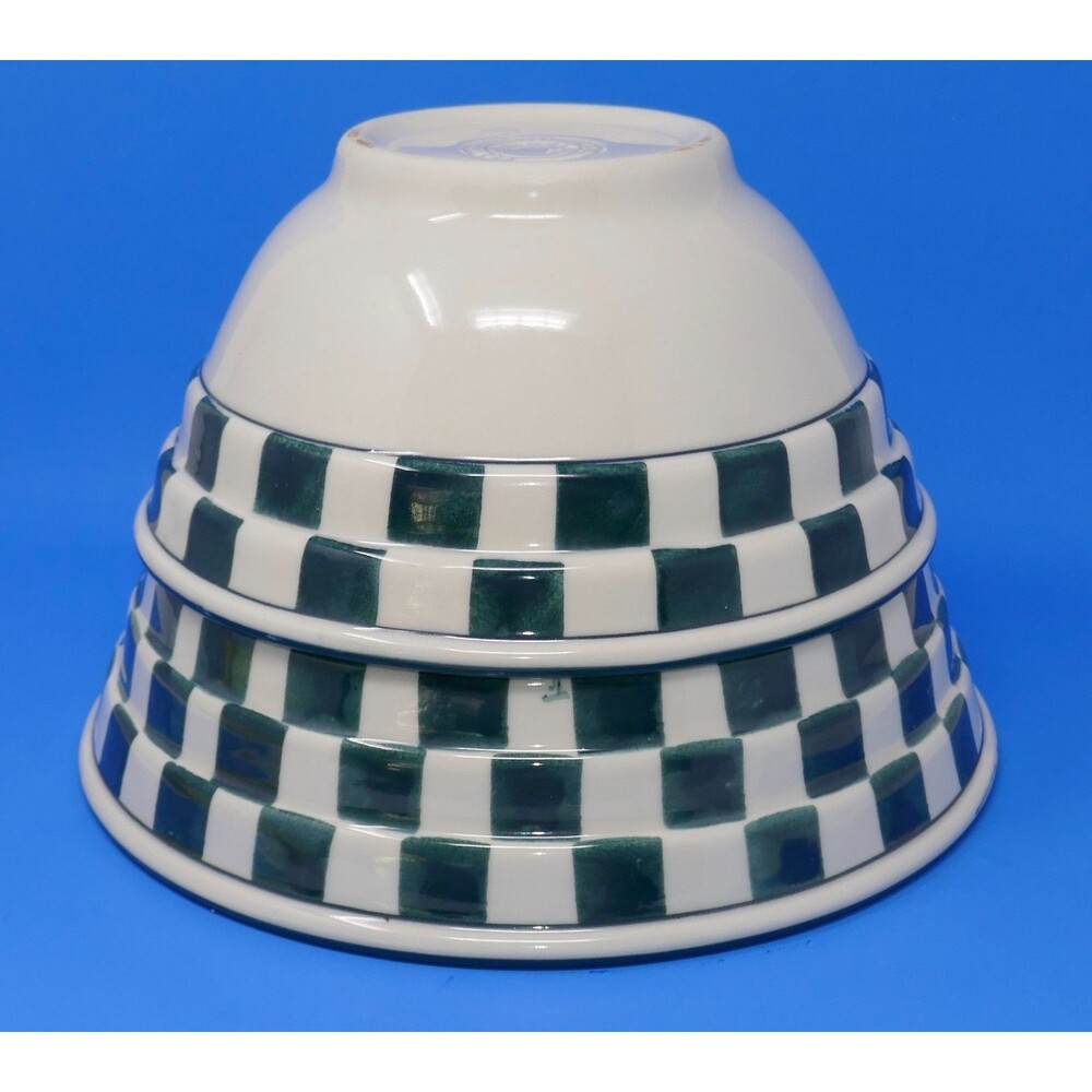 Hartstone USA Pottery Stoneware Green Checkered Nesting Mixing Bowls